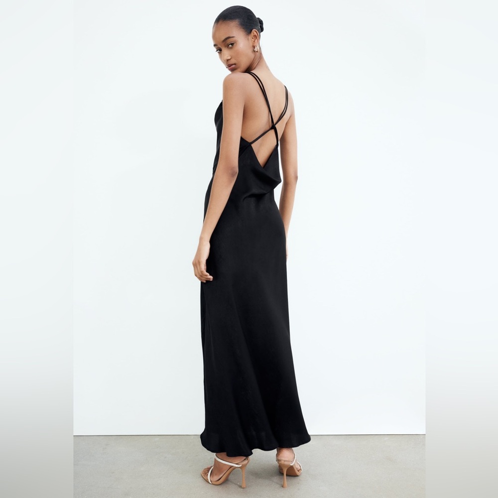 Zara Black Strappy Back Midi Dress - Picture 4 of 8